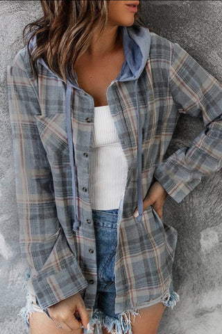 Plaid Hoodies Shacket Shirt Jacket
Women